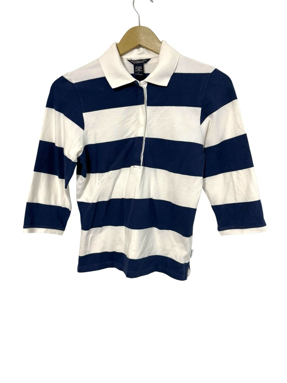 Vintage Abercrombie & Fitch Size Large Navy‎ Blue White Striped Polo Rugby Shirt